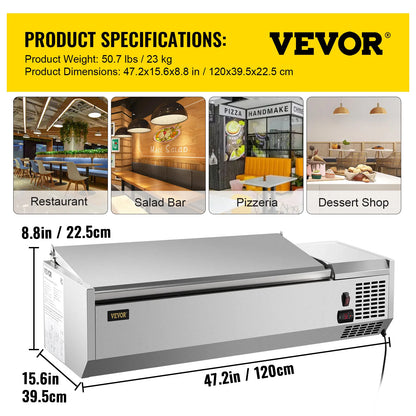 VEVOR 40/48/55/60/71 Inch Countertop Buffet Refrigerated Display Commercial Stainless Steel Cooler Containers for Restaurant Bar