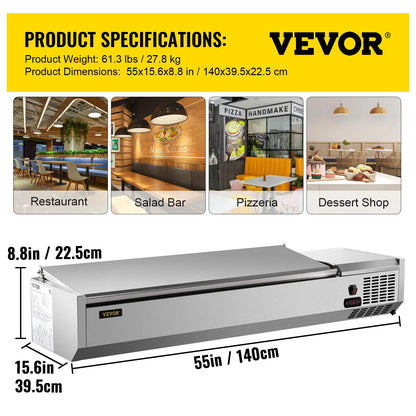 VEVOR 40/48/55/60/71 Inch Countertop Buffet Refrigerated Display Commercial Stainless Steel Cooler Containers for Restaurant Bar