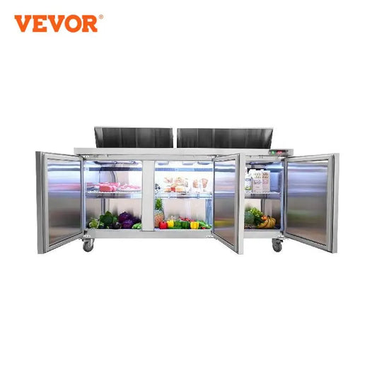 VEVOR 72" Sandwich & Salad Prep Table17.73 CuFt Stainless Steel Refrigerated Food Prep Station with 18 PansCut for Restaurant