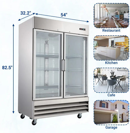 Smad 54" Commercial Freezer with 2-Layer Thicked Glass Door 47 Cu.Ft Reach-in Freezer Upright Display Freezer with Lock for Bar