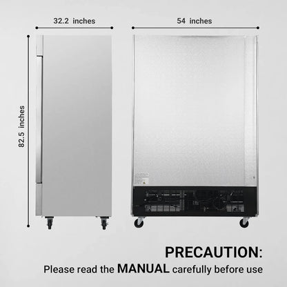 Smad 47 Cu.Ft Commercial Refrigerator 54 in. Frost Free Upright Fridge with 2 Solid Door Fingerprint-Resistant Stainless steel